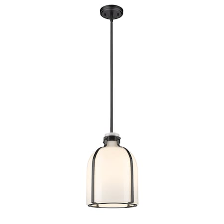 Z-Lite Pearson 1 Light Pendant, Matte Black & White Opal 818-9MB